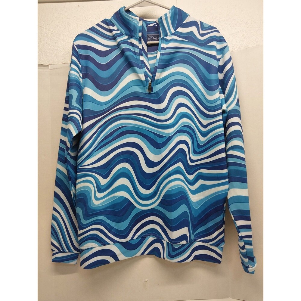 USA Palm Small 1/4 Zip Golf Pullover Blue Waves Ocean